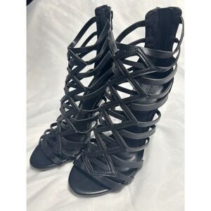 Charlotte Russe Strappy Black Gladiator Heels Stiletto Zip‎ Up Open Toe Size 7